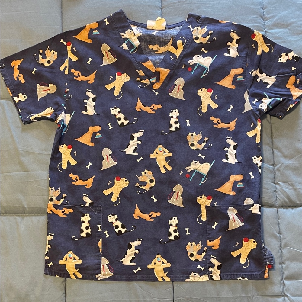 Navy Dog Print Scrub Top